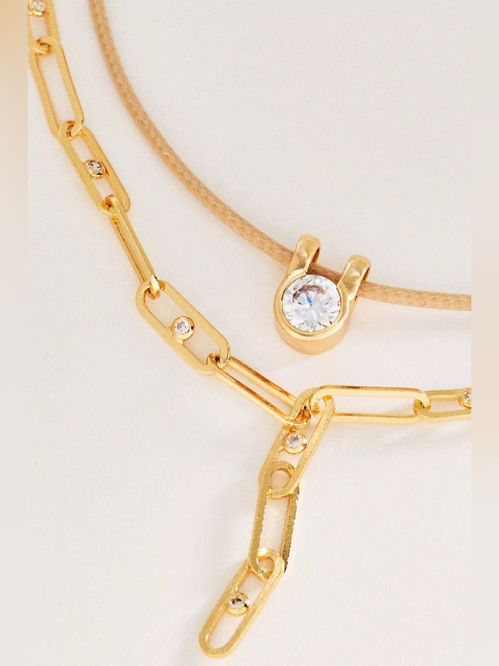 Anthropologie Linked Crystal Layering Necklaces, Set of 2